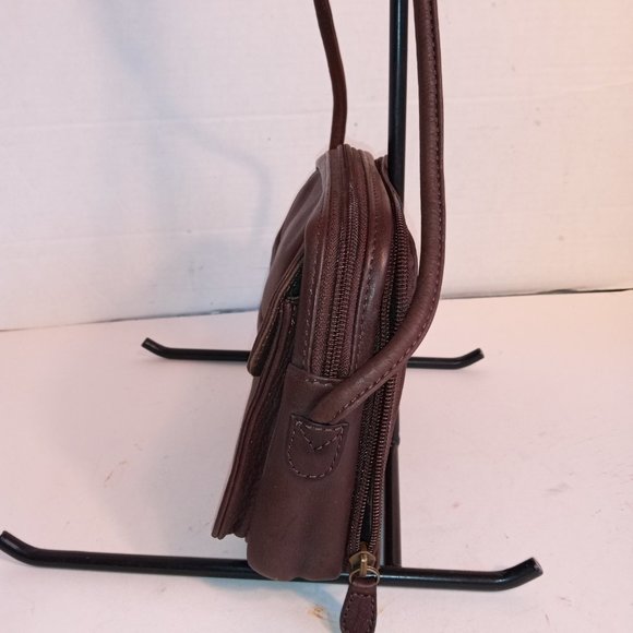 Rare 1980s FOSSIL Dark Coffee Brown Leather Compact Crossbody Organizer - Picture 5 of 12